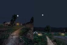 【745款】农村老房子晚上月亮风景夜景视频素材